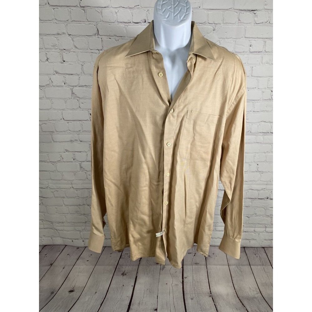 Mondo Di Marco Light Brown Long Pleated Sleeves Collared Button Up Men’s 2XL